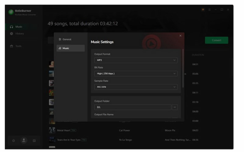 Noteburner Youtube Music Converter Setting